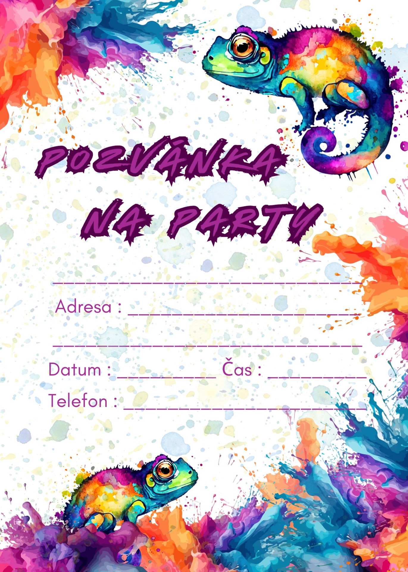 pozvanka na party, chameleon, 6 ks, www.boome.cz