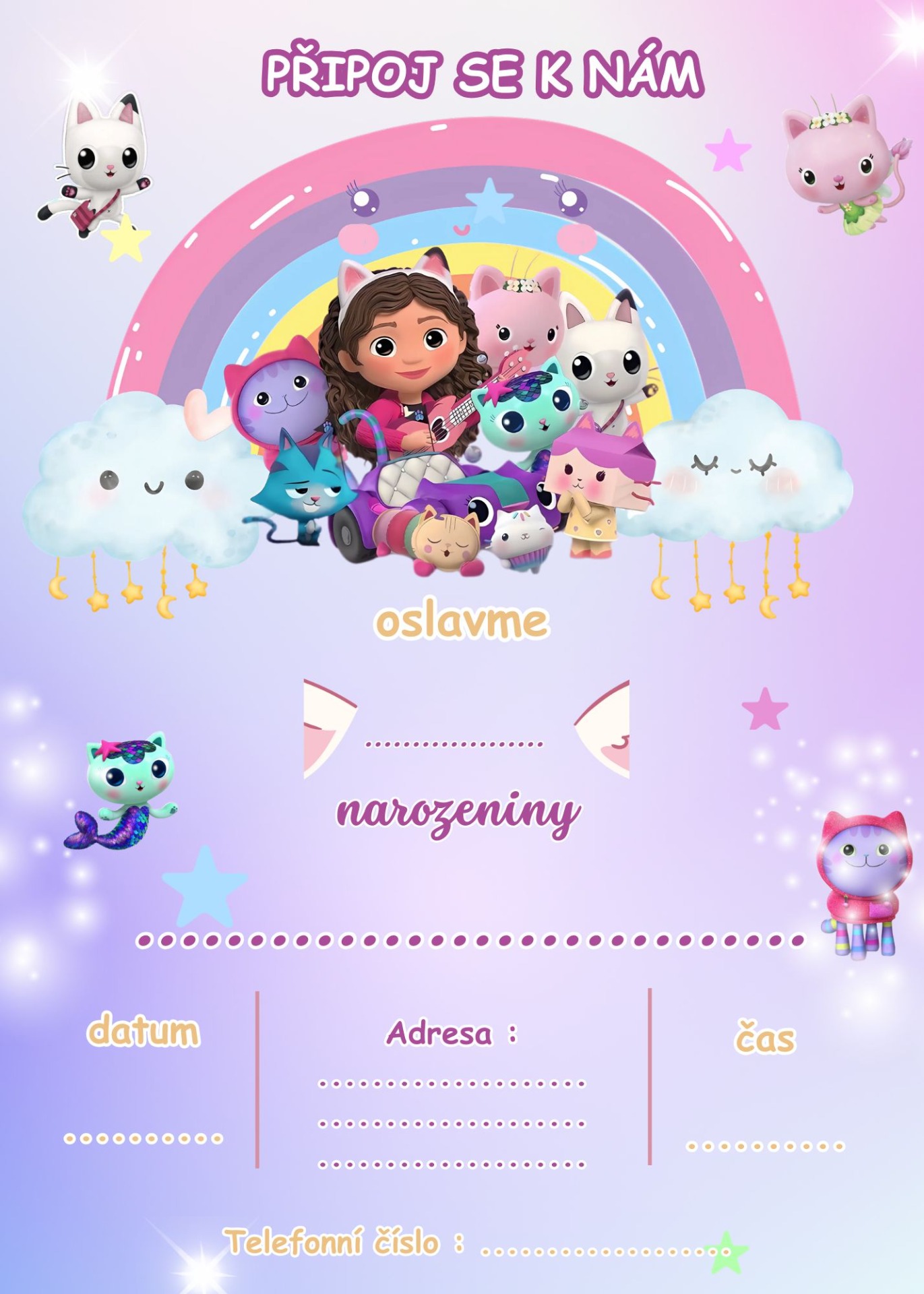 Narozeninové pozvánky Gábinin kouzelný domek (A6, 6 ks), www.boome.cz